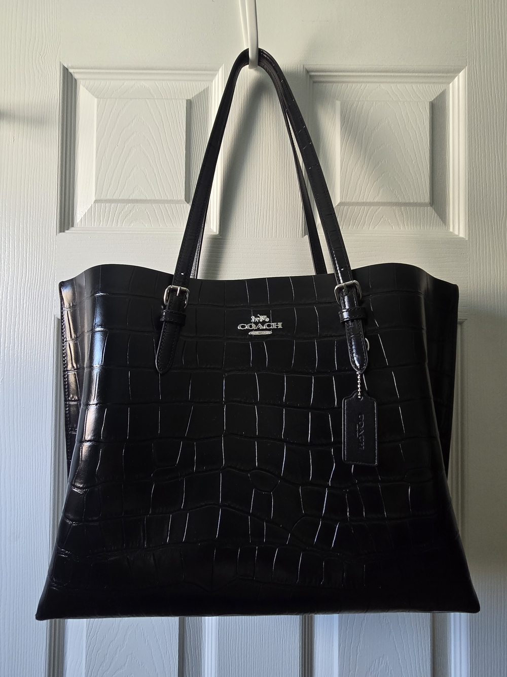 Coach Black Croc-Embossed Leather Tote